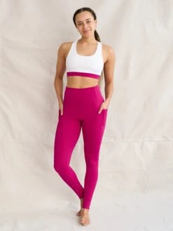 Yogamatters Eco Blend Second-Skin Leggings - White & Cranberry
