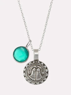 Goddess Of Protection Pendant Necklace With Green Onyx Power Stone - Silver